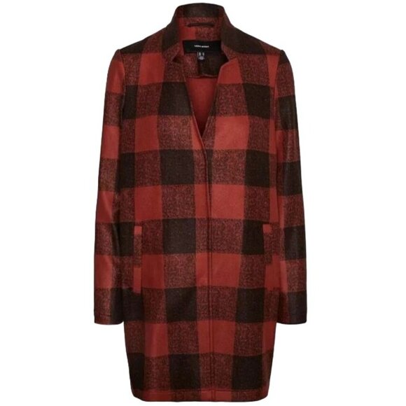 NEW VERO MODA Katrine Check Jacket in Red & Black with Snap Closure, XS - Picture 2 of 14